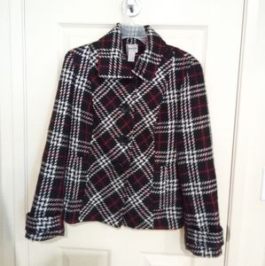 Chico's Plaid Tweed Jacket Size 0 Black/Red/White